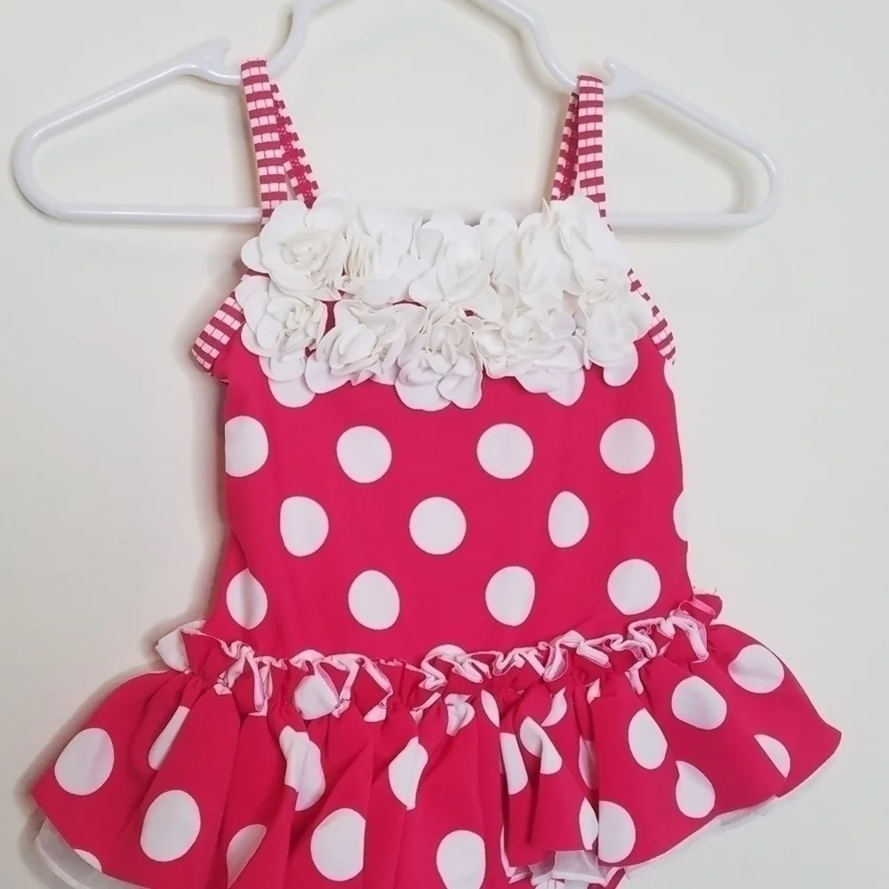 Little Me Polka Dot Ruffle Flower Swimsuit 6-9m